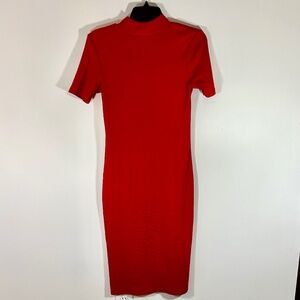 ZARA Red Ribbed Mock Neck Midi Dress – Size M